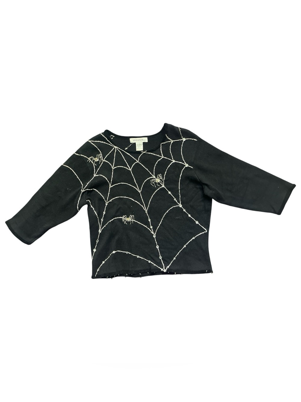 Arriviste Vintage Ramie Halloween Sweater Large Black Silver Beaded Spiders